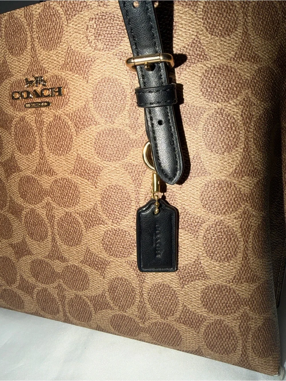 Coach Brown Signature Canvas Messenger Bag with Black Trim